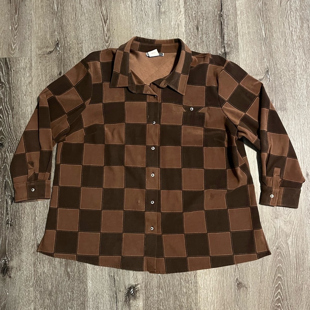 Vintage Brown Checkered Button Down Shirt